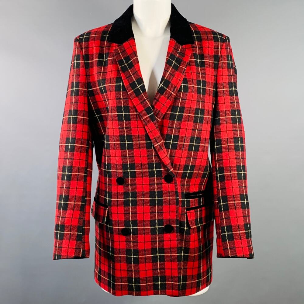 THE KOOPLES Size M Jokers Red Black Yellow Wool Blend Plaid Jacket Blazer